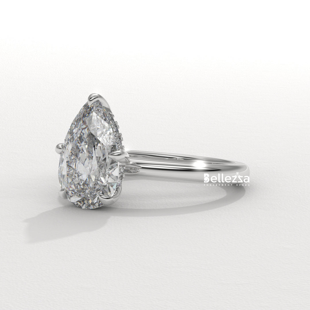 2.0-3.0CT Pear Cut Hidden Halo CVD Diamond Engagement Ring