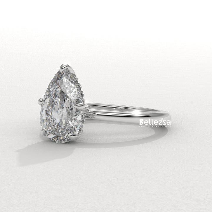 2.0-3.0CT Pear Cut Hidden Halo CVD Diamond Engagement Ring