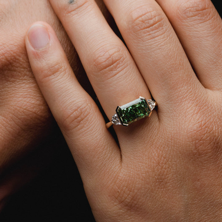 3.0CT Fancy Green East-West Radiant Diamond Cluster Lab Grown Engagement Ring