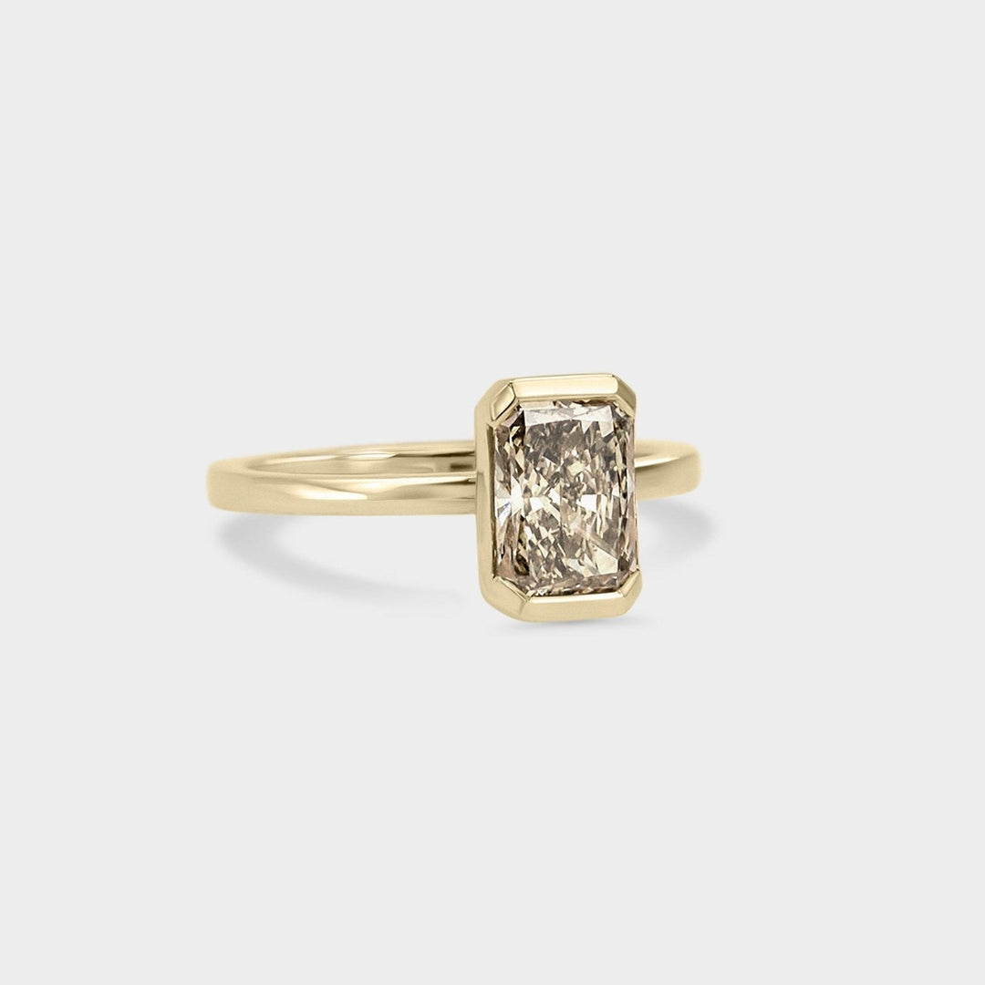 2.0CT Fancy Yellow Radiant Diamond Half Bezel Setting Lab Grown Ring
