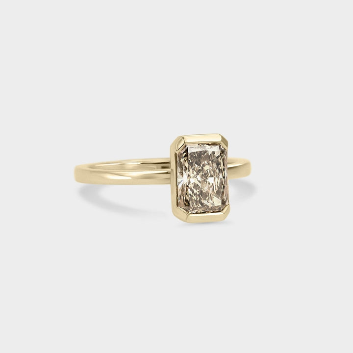 2.0CT Fancy Yellow Radiant Diamond Half Bezel Setting Lab Grown Ring