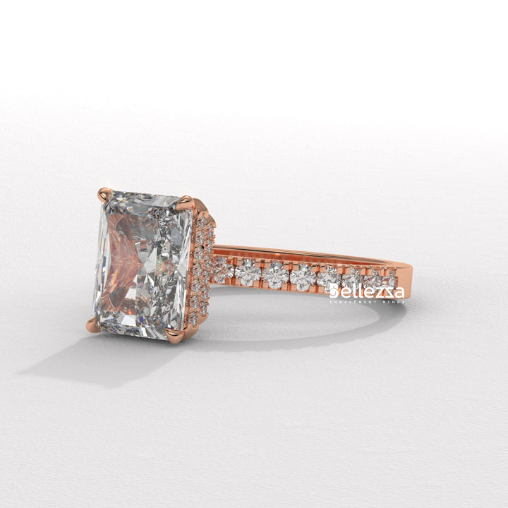 1.50-2.50CT Radiant Cut CVD Diamond Pave Setting Engagement Ring