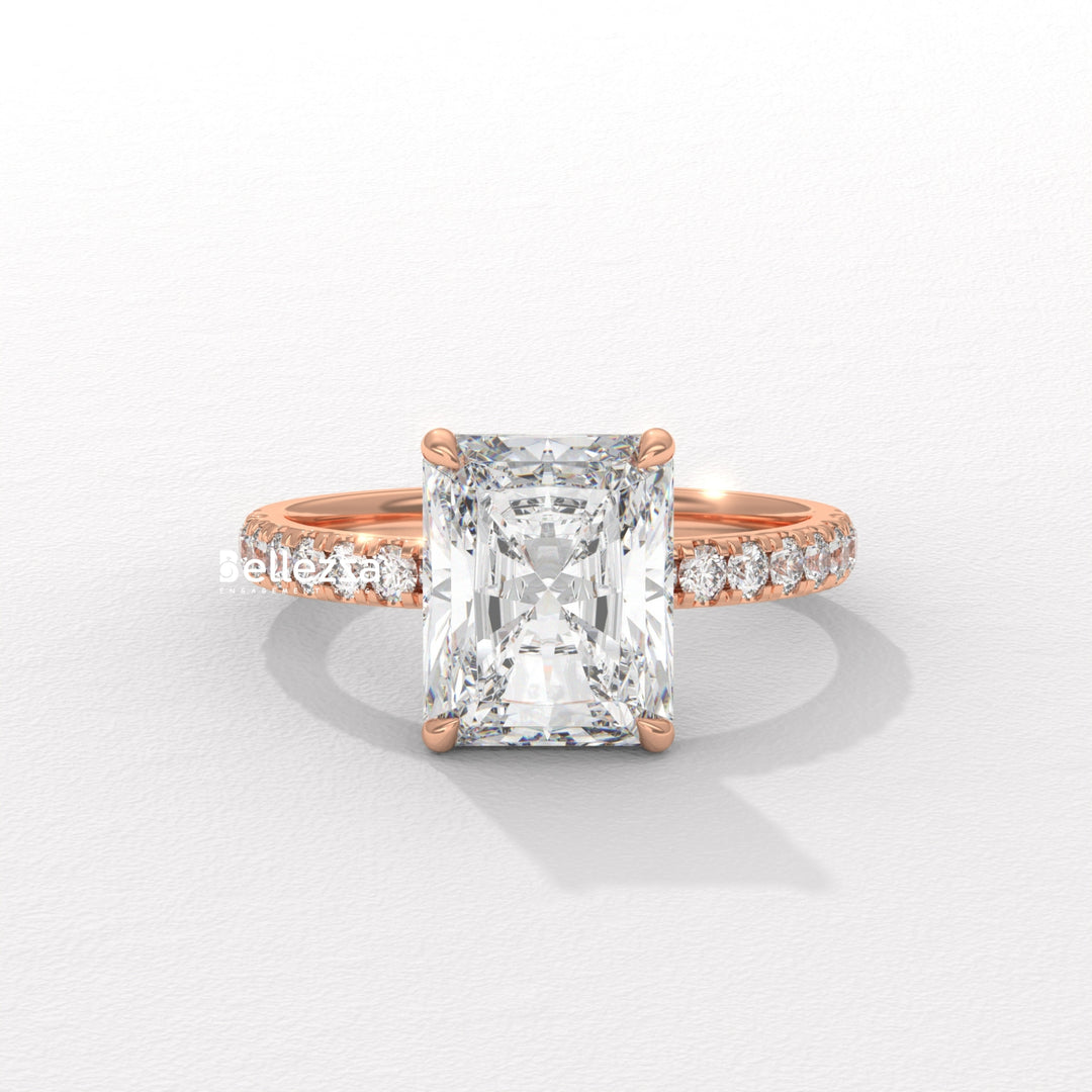 2.50-3.50 CT Radiant Diamond Pave Setting Lab Grown Engagement Ring