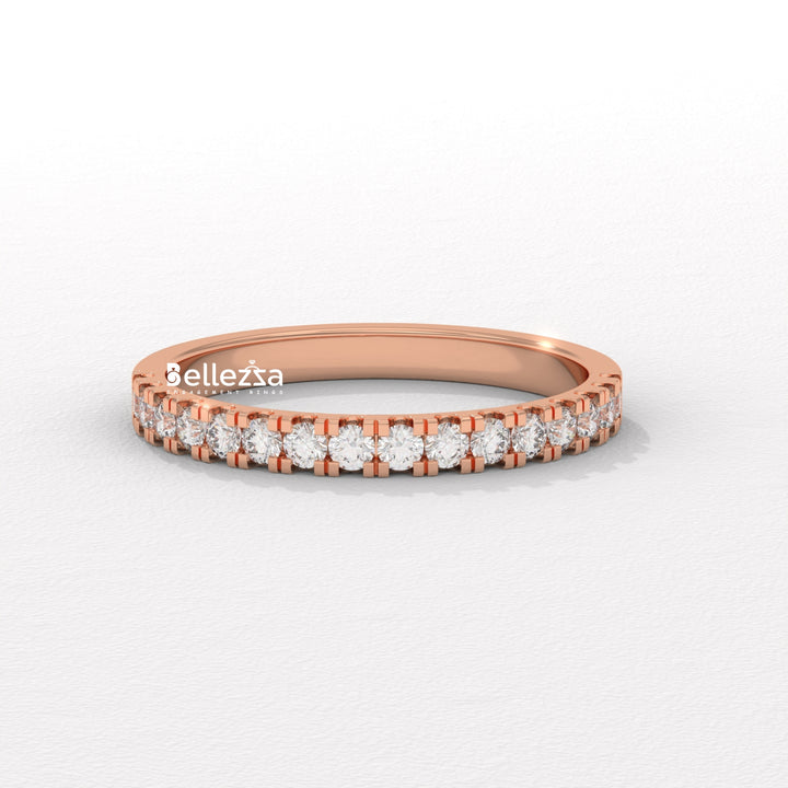 Round Diamond Pave Setting Half Eternity Lab Grown Wedding Band