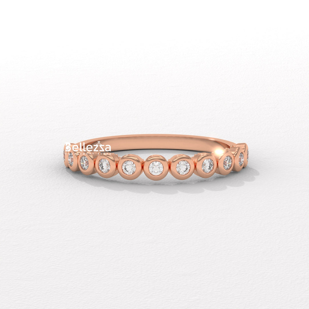 Round Diamond Bezel Setting Half Eternity Wedding Band