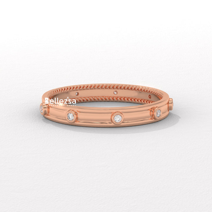 Round Diamond Unique Distance Statment Lab Grown Wedding Band