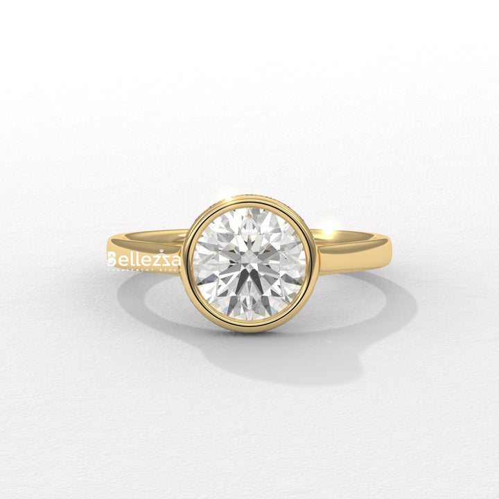 1.50-2.50CT Round Diamond Bezel Setting Lab Grown Engagement Ring