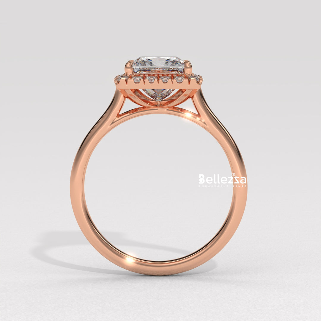 1.0-2.0CT Princess Cut Lab Grown Diamond Halo Set Engagement Ring