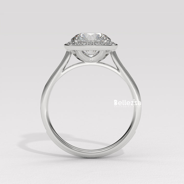 1.0-2.0CT Round Cut CVD Diamond Halo Pave Setting Engagement Ring