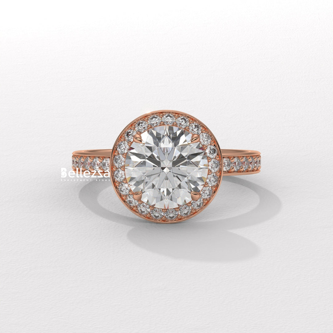1.50-2.50CT Round Cut CVD Diamond Halo Pave Setting Engagement Ring