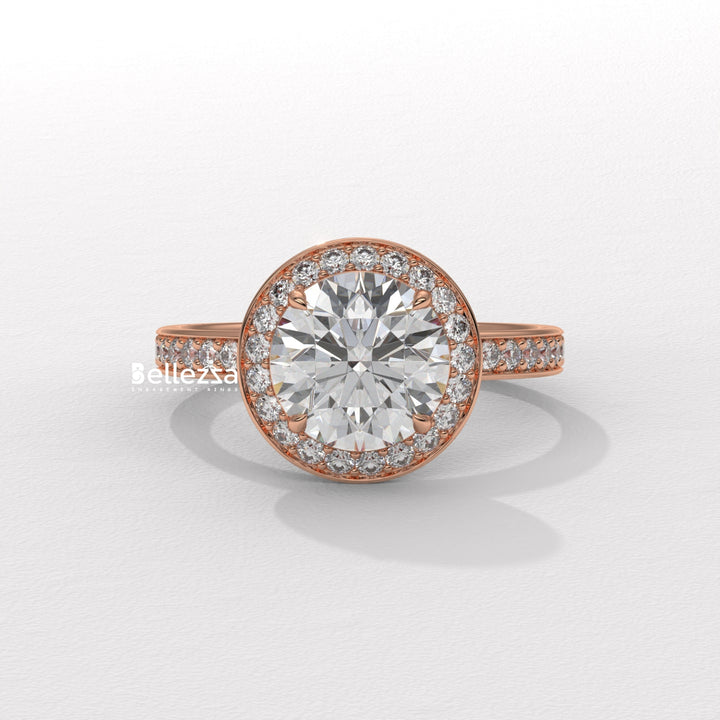 1.50-2.50CT Round Cut CVD Diamond Halo Pave Setting Engagement Ring