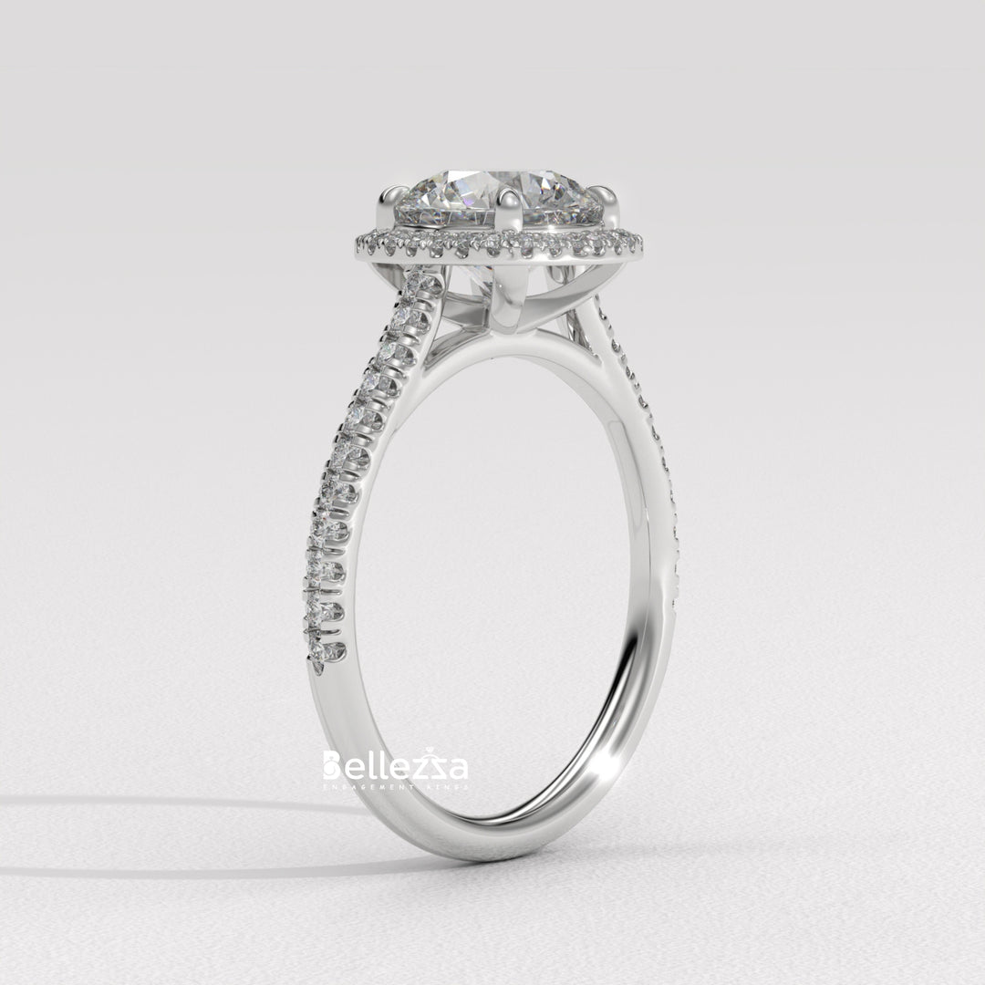 1.0-2.0CT Round Cut Halo Pave Setting Lab Grown Diamond Engagement Ring