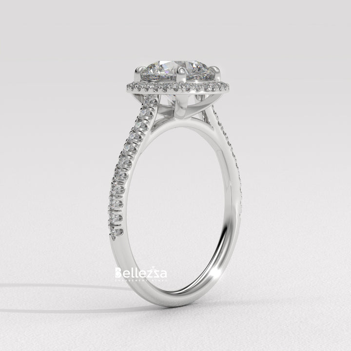 1.0-2.0CT Round Cut Halo Pave Setting Lab Grown Diamond Engagement Ring