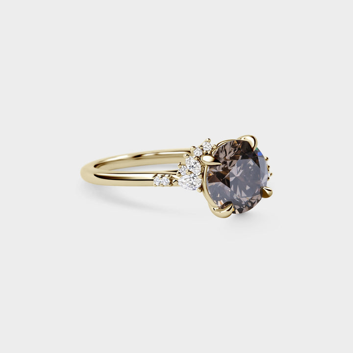 2.50CT Champagne Round Diamond Cluster Setting Lab Grown Engagement Ring