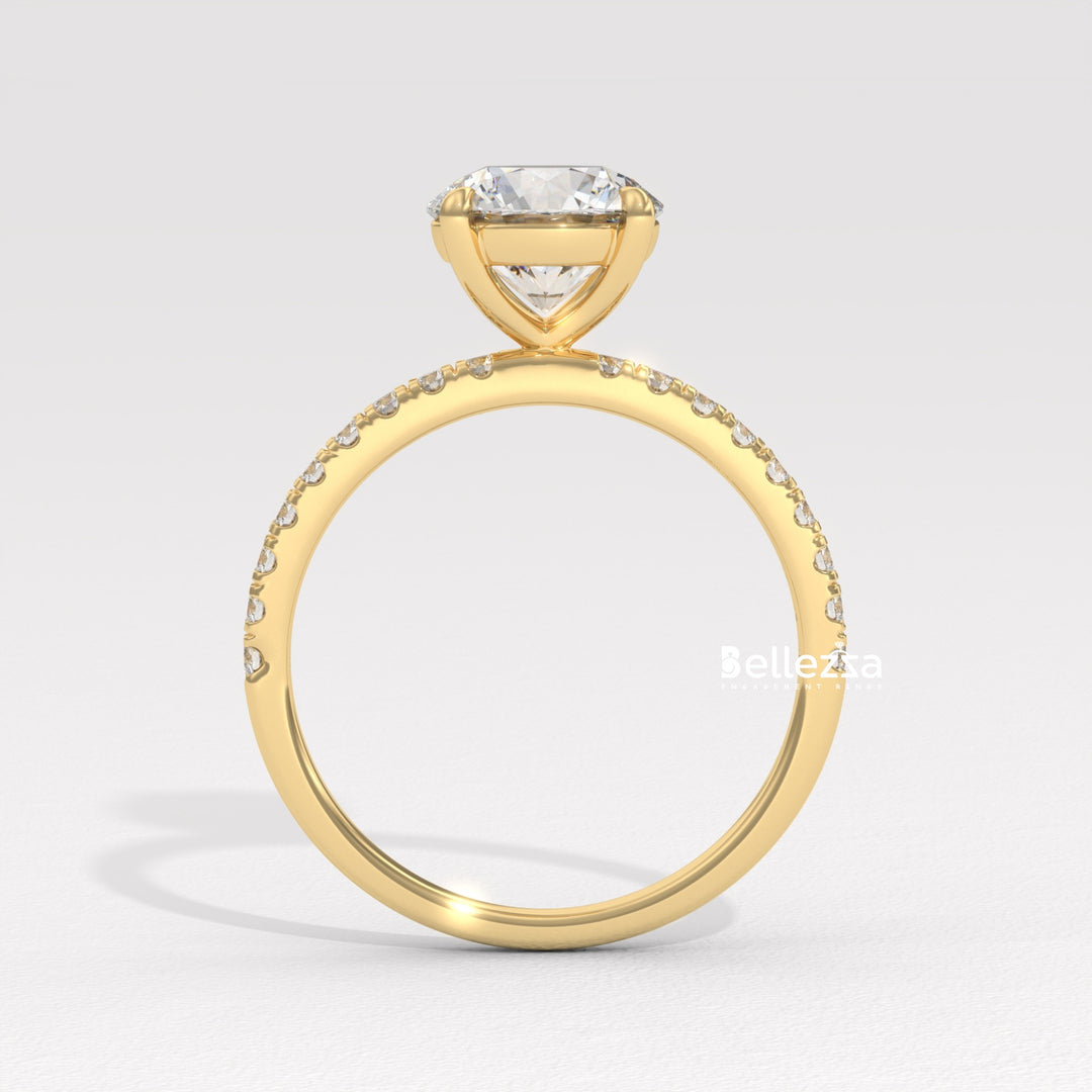1.0-2.0CT Round Diamond Pave Setting Lab Grown Engagement Ring