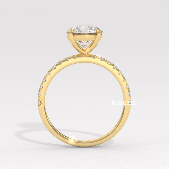 1.0-2.0CT Round Diamond Pave Setting Lab Grown Engagement Ring