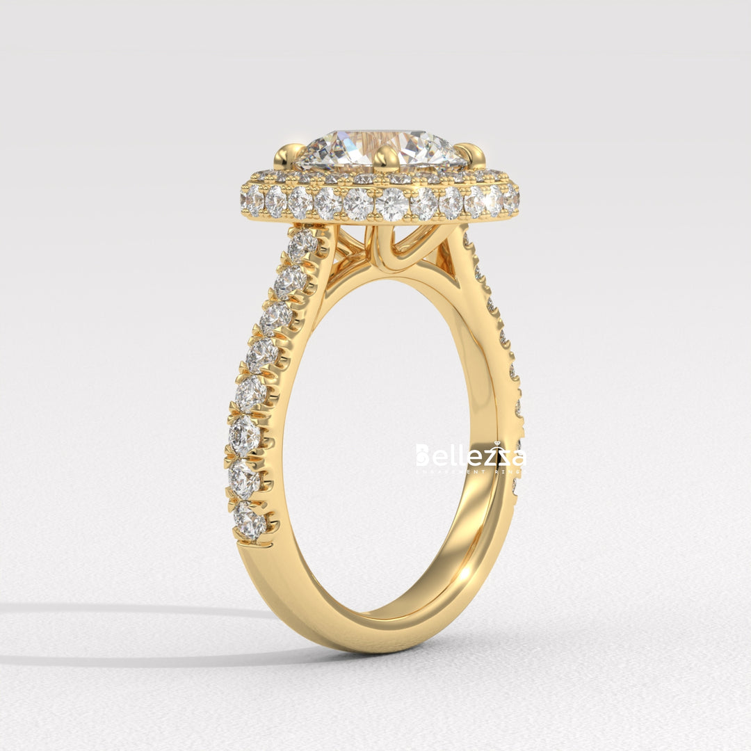 2.0-3.0CT Round Cut Halo Pave Setting Lab Grown Engagement Ring