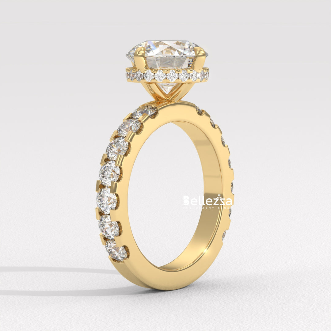 2.0-3.0CT Round Diamond Hidden Halo Pave Setting Lab Grown Engagement Ring
