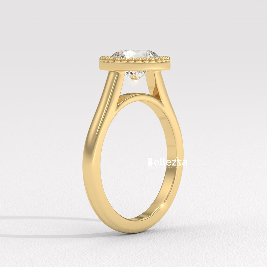 1.0-2.0CT Round Diamond Vintage Bezel Setting Lab Grown Engagement Ring