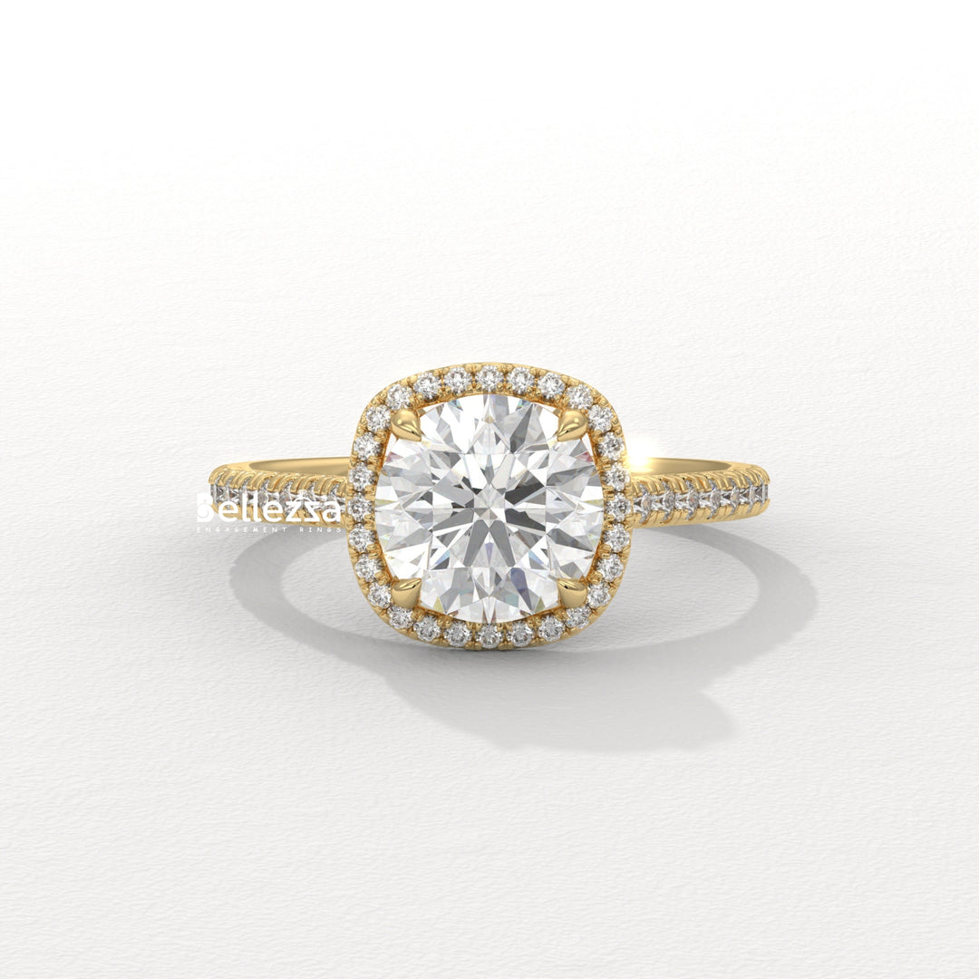 1.0-2.0CT Round Cut Halo Pave Setting Lab Grown Diamond Engagement Ring