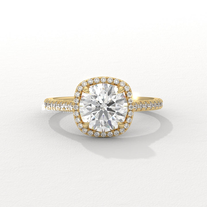 1.0-2.0CT Round Cut Halo Pave Setting Lab Grown Diamond Engagement Ring