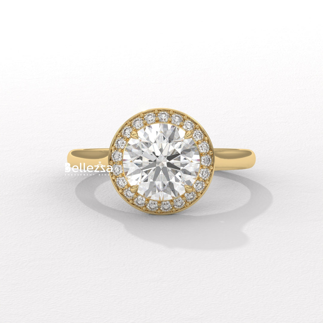 1.50-2.50CT Round Cut CVD Diamond Halo Setting Engagement Ring
