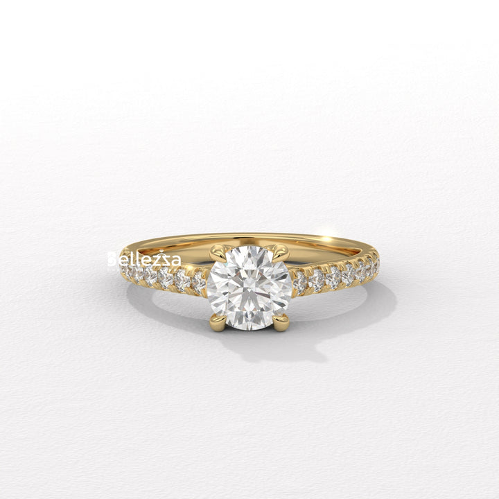 0.50-1.50CT Round Diamond Pave Setting Lab Grown Engagement Ring