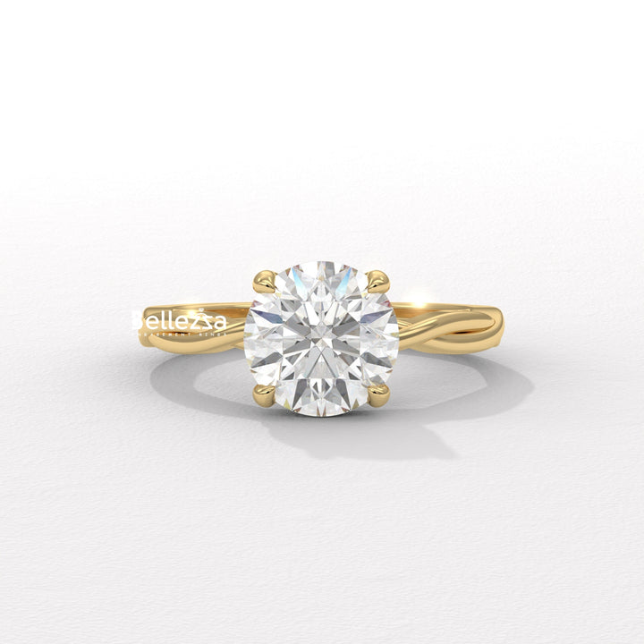1.0-2.0CT Round Diamond HIdden Halo Twisted Lab Grown Engagement Ring