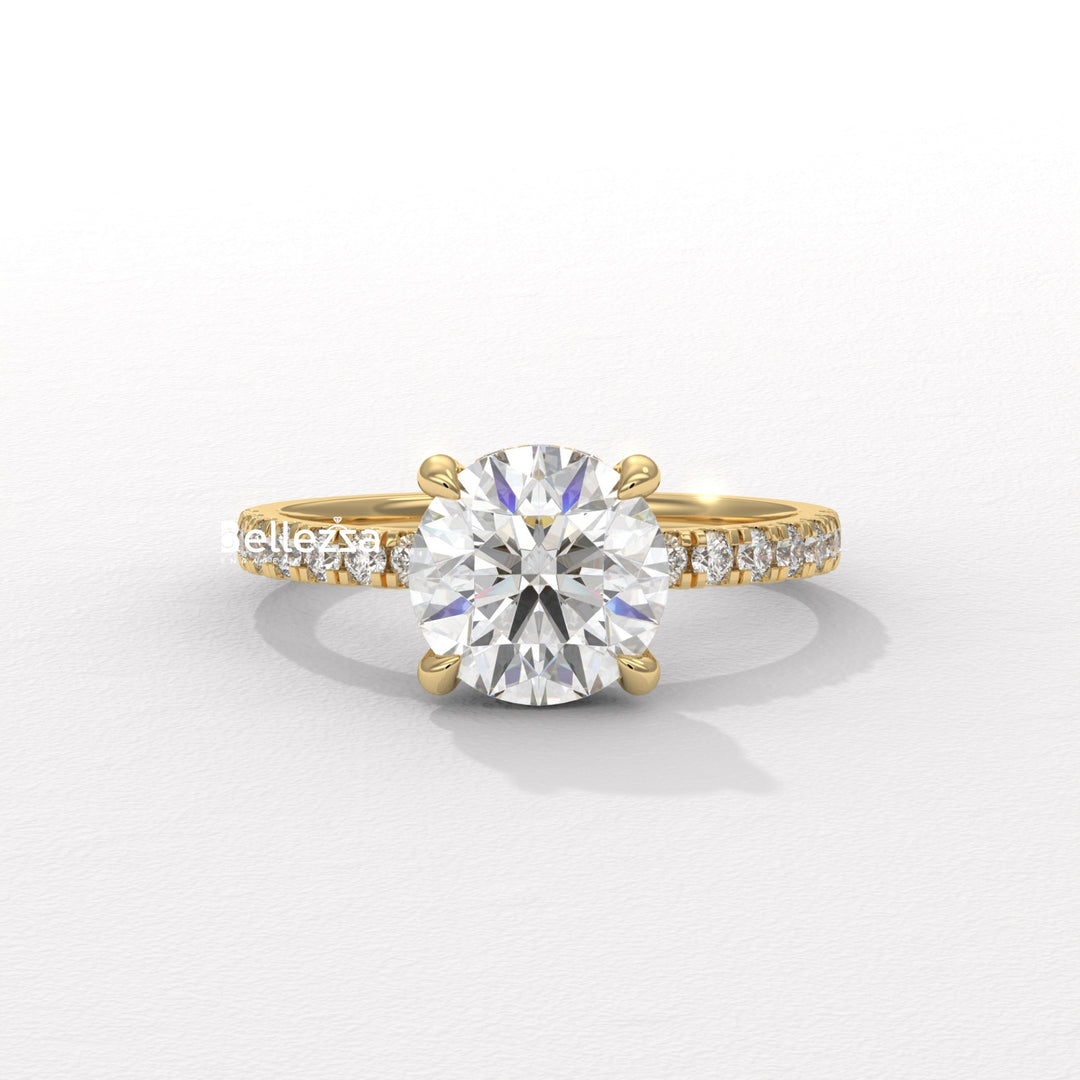 1.50-2.50CT Round Diamond Hidden Halo Pave Setting Lab Grown Ring