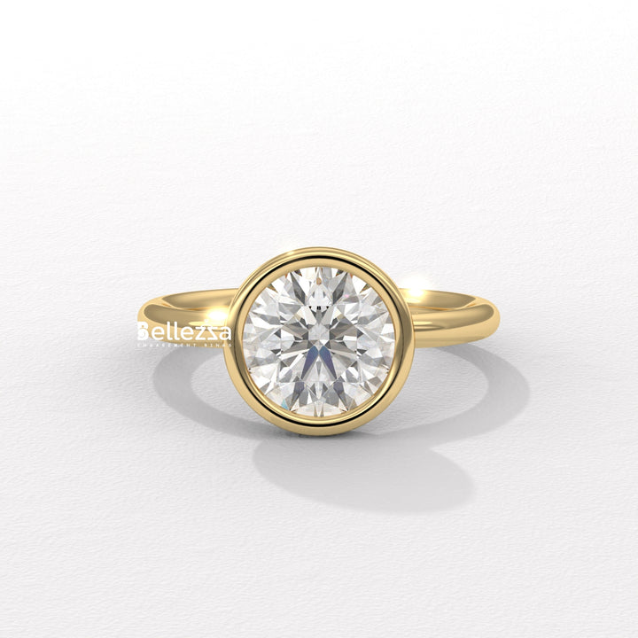 1.50-2.50CT Round Diamond Bezel Setting Lab Grown Engagement Ring