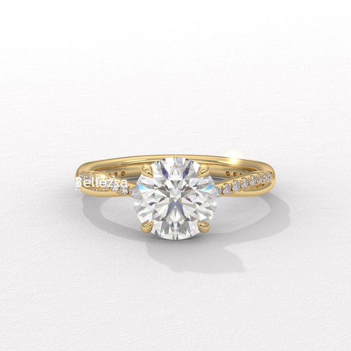 1.50-2.50CT Round Cut Twisted Pave Setting Lab Grown Engagement Ring