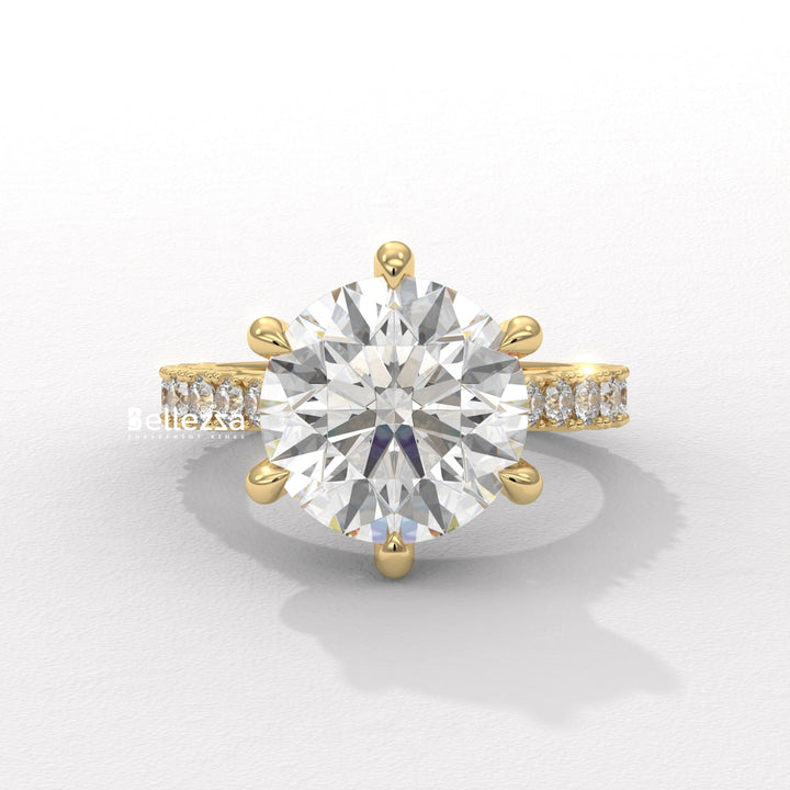1.50-2.50CT Round Diamond Pave Setting Lab Grown Engagement Ring