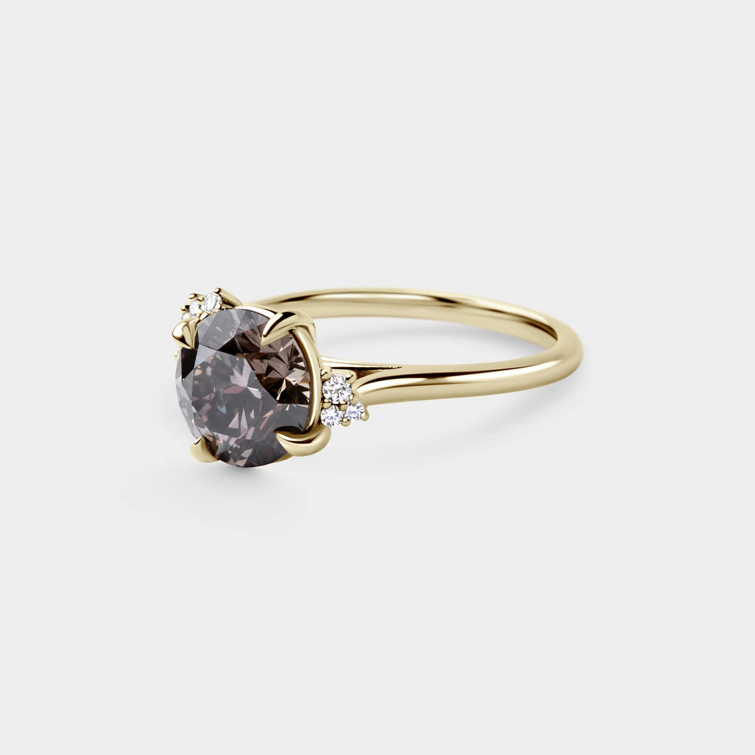 2.50CT Fancy Dark Brown Round Diamond Cluster Setting Lab Grown Ring