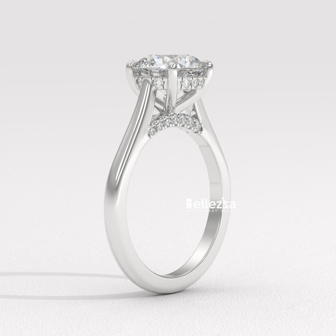 1.0-2.0CT Round Cut Lab Grown Diamond Hidden Halo Engagement Ring