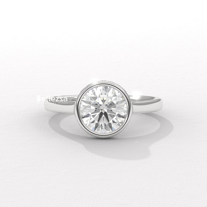 1.50-2.50CT Round Diamond Bezel Setting Lab Grown Engagement Ring