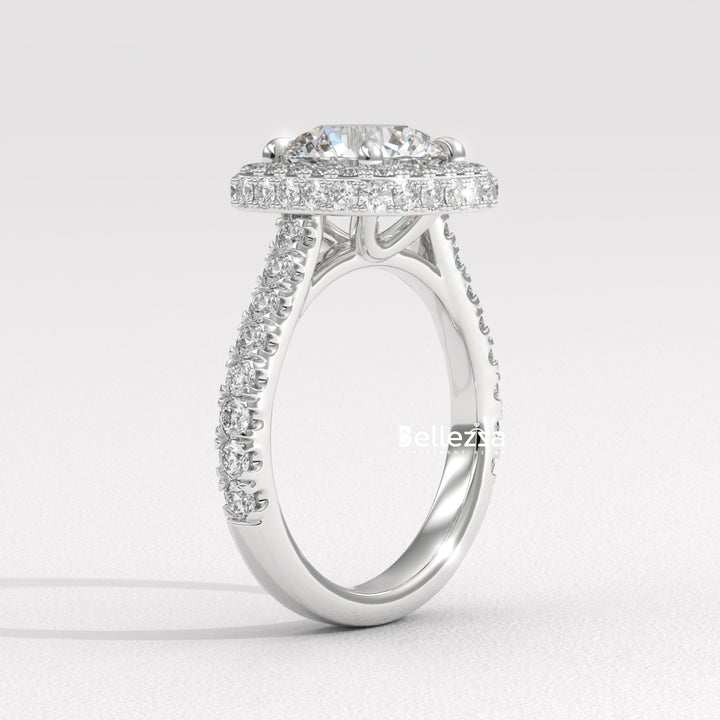 2.0-3.0CT Round Cut Halo Pave Setting Lab Grown Engagement Ring