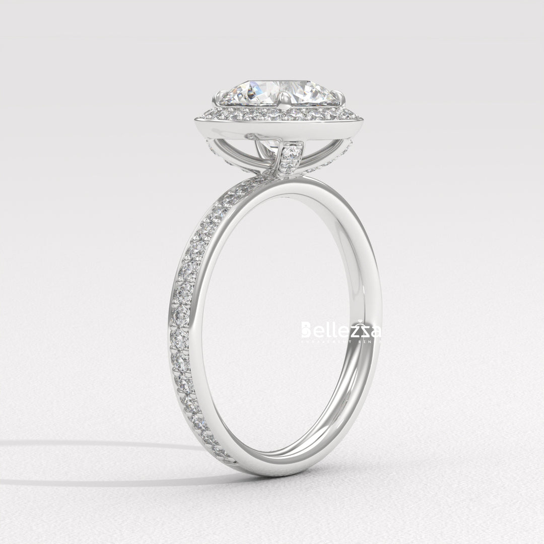 1.50-2.50CT Round Cut CVD Diamond Halo Pave Setting Engagement Ring