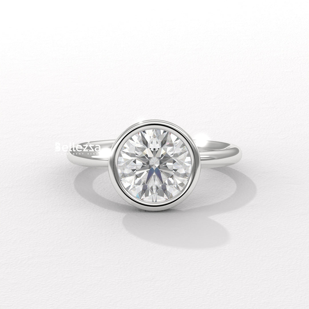 1.50-2.50CT Round Diamond Bezel Setting Lab Grown Engagement Ring