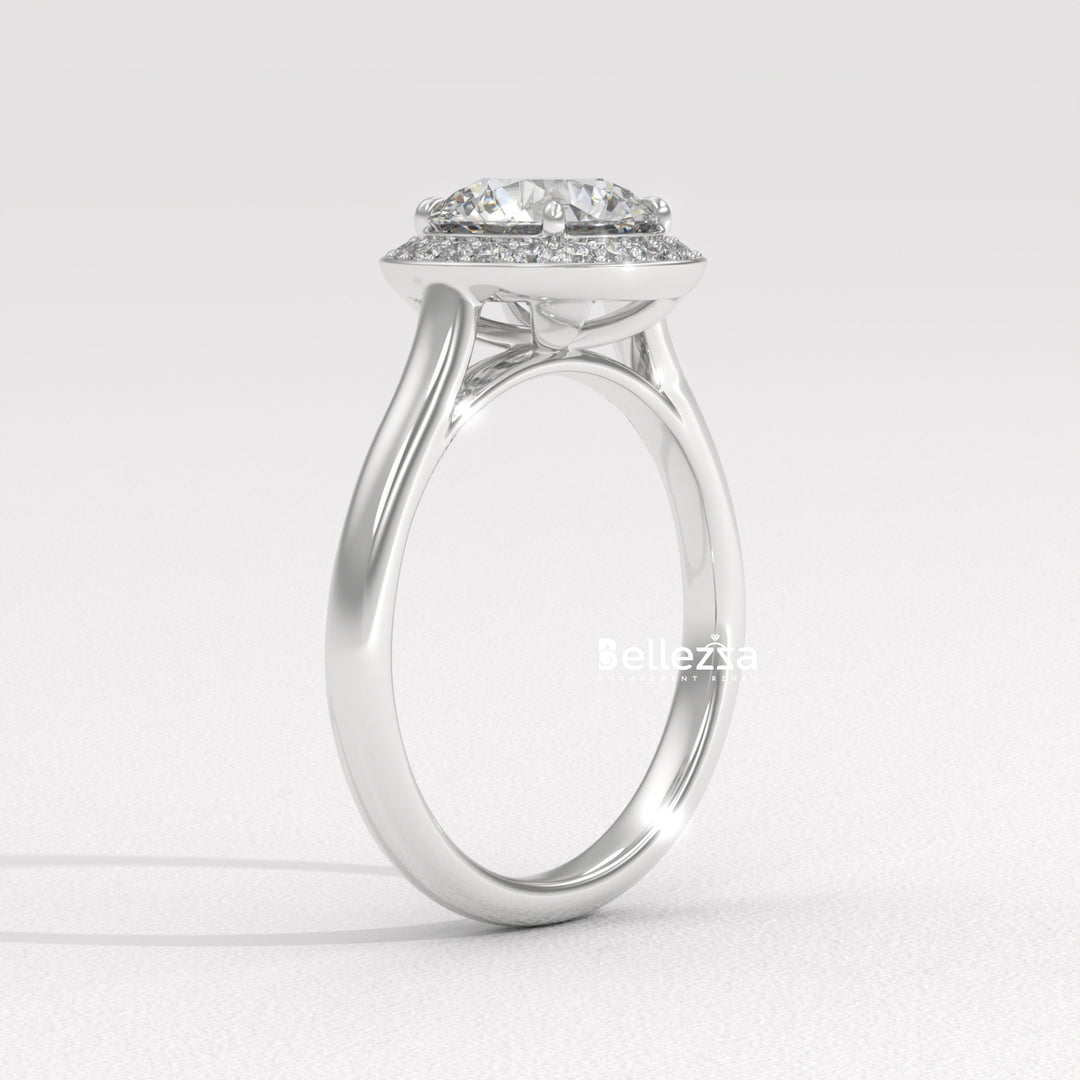 1.50-2.50CT Round Cut CVD Diamond Halo Setting Engagement Ring