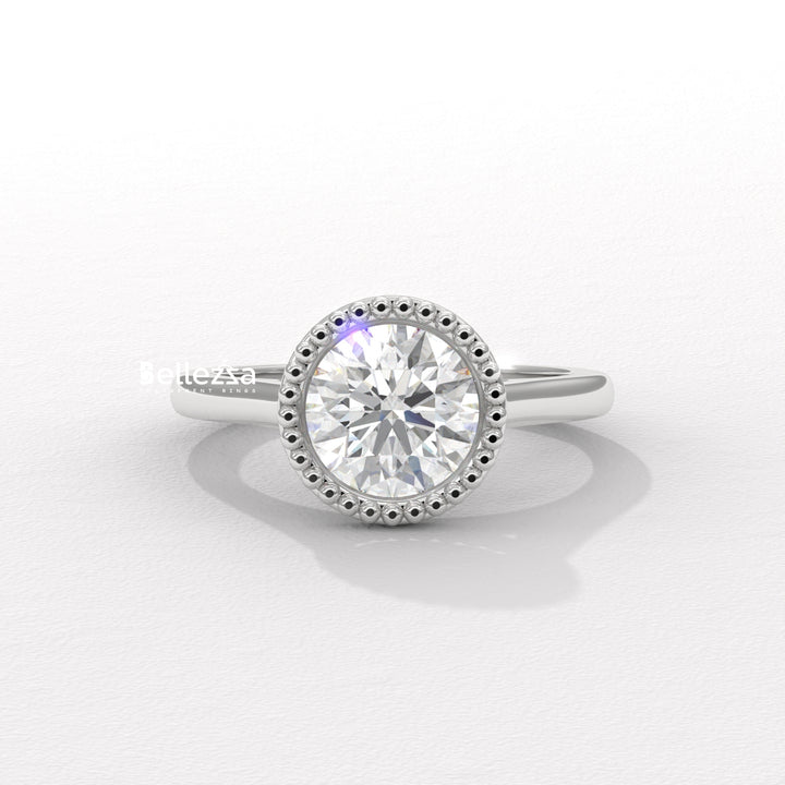 1.0-2.0CT Round Diamond Vintage Bezel Setting Lab Grown Engagement Ring