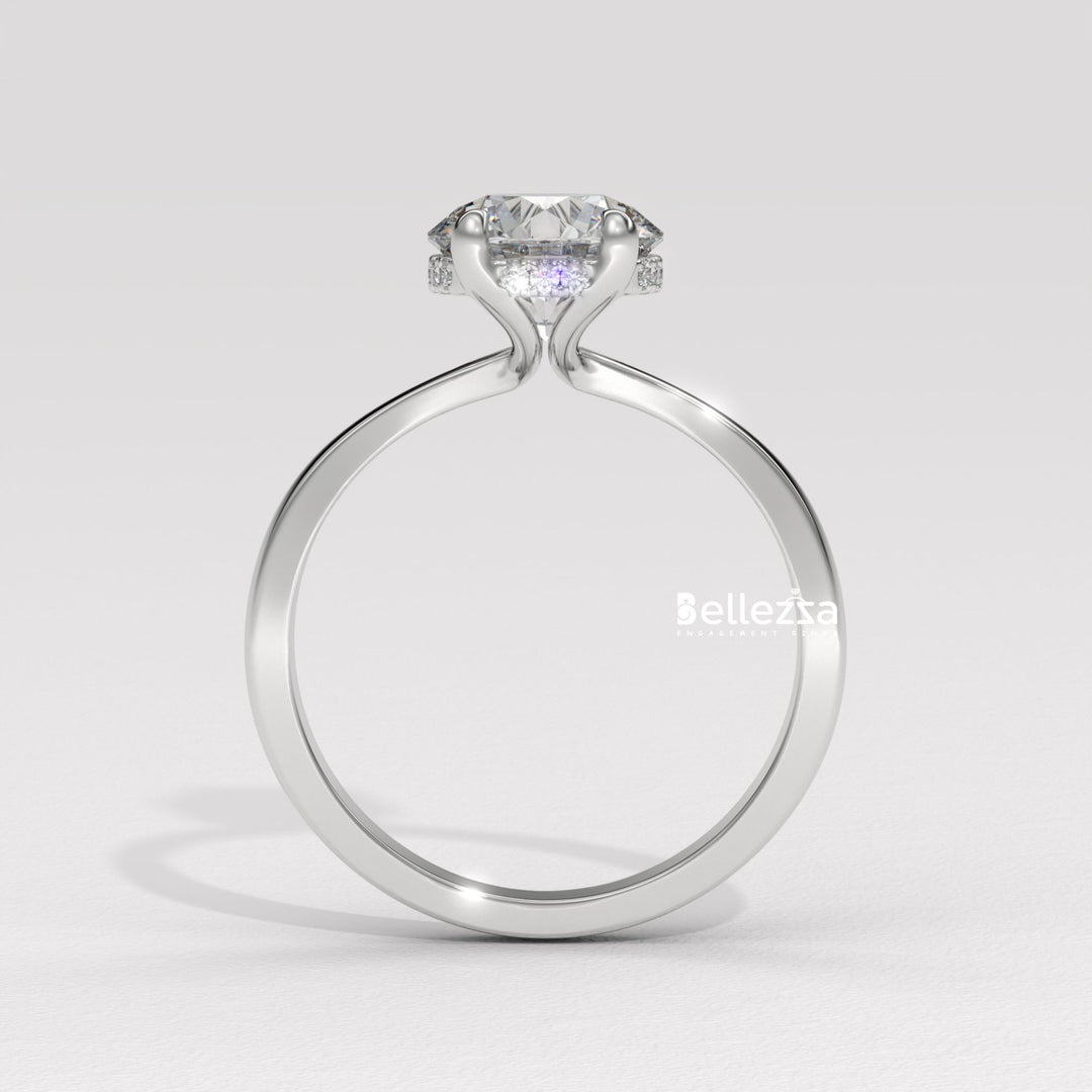 1.0-2.0CT Round Cut Hidden Halo CVD Diamond Engagement Ring