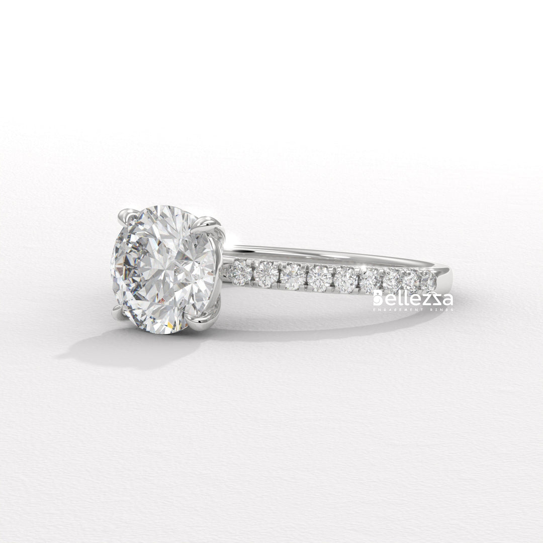 1.0-2.0CT Round Diamond Pave Setting Lab Grown Engagement Ring