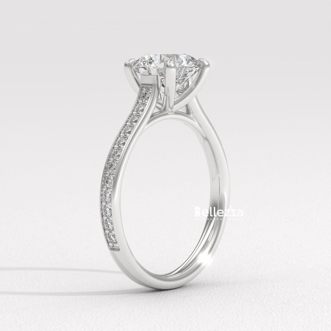 1.50-2.50CT Round Diamond Pave Setting Lab Grown Engagement Ring