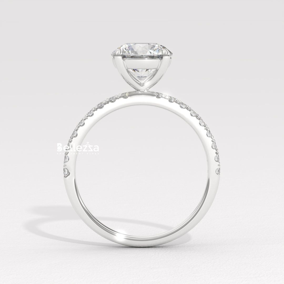 1.0-2.0CT Round Diamond Pave Setting Lab Grown Engagement Ring