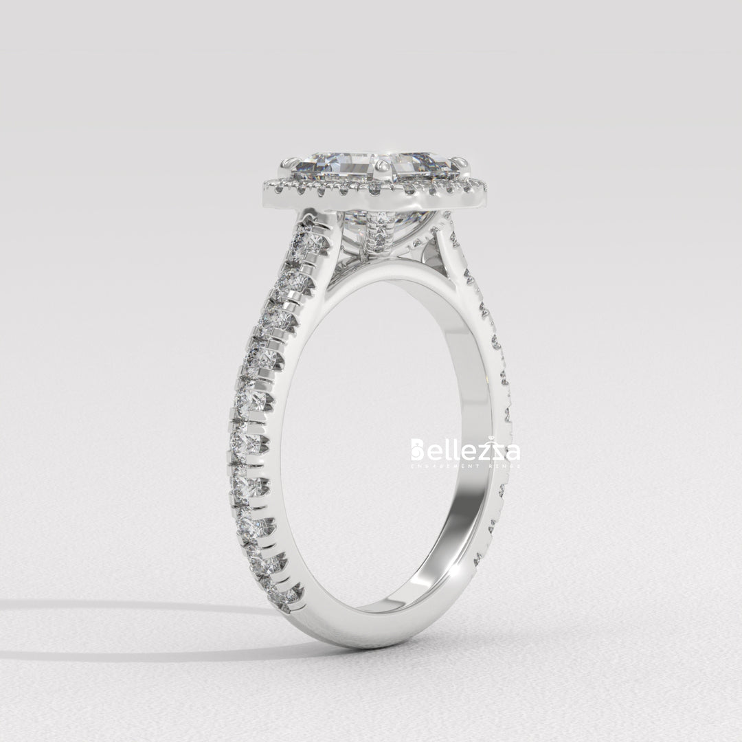1.0-2.0CT Asscher Cut CVD Diamond Halo Setting Engagement Ring