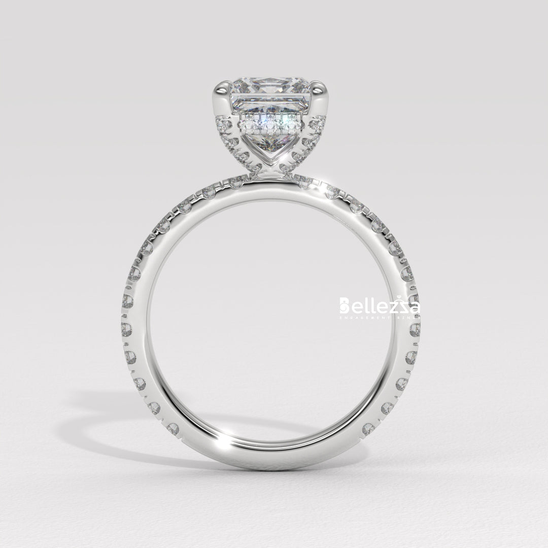 1.0-2.0CT Princess Cut CVD Diamond Pave Setting Engagement Ring