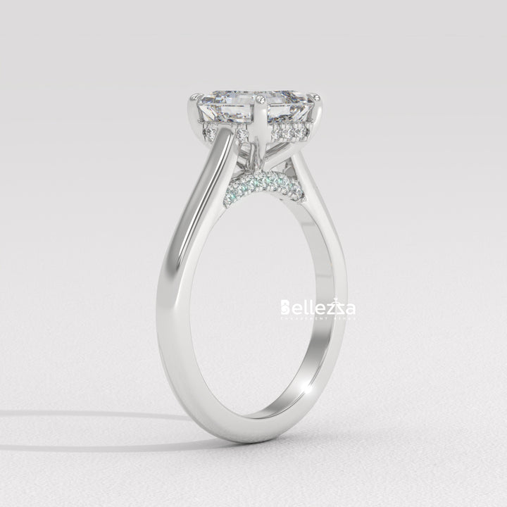 1.50-2.50CT Asscher Cut CVD Diamond Hidden Halo Setting Engagement Ring
