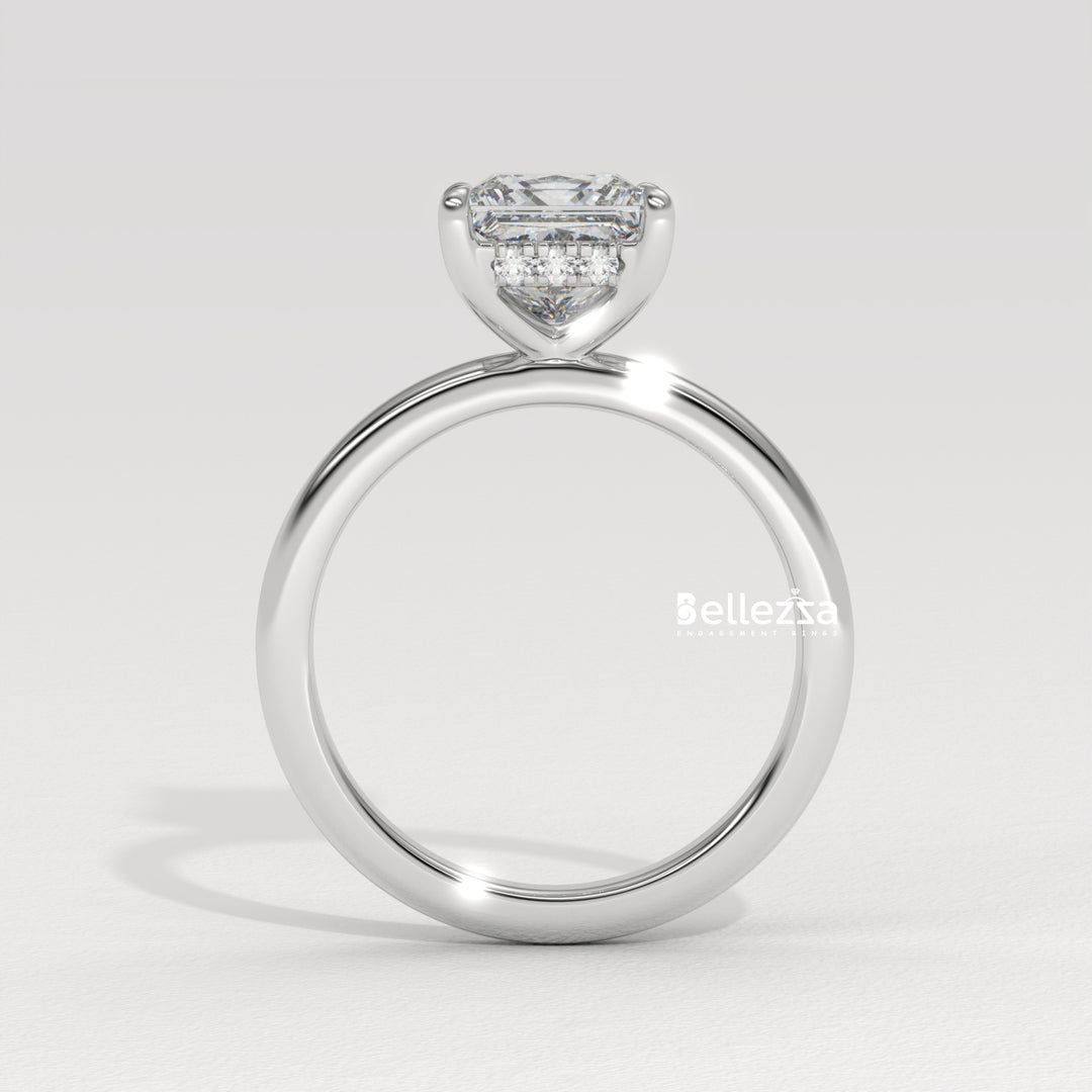 1.0-2.0CT Princess Cut CVD Diamond Hidden Halo Engagement Ring