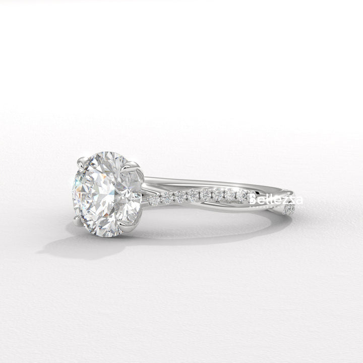 1.50-2.50CT Round Cut Twisted Pave Setting Lab Grown Engagement Ring
