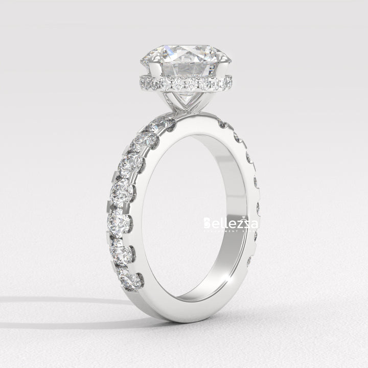 2.0-3.0CT Round Diamond Hidden Halo Pave Setting Lab Grown Engagement Ring